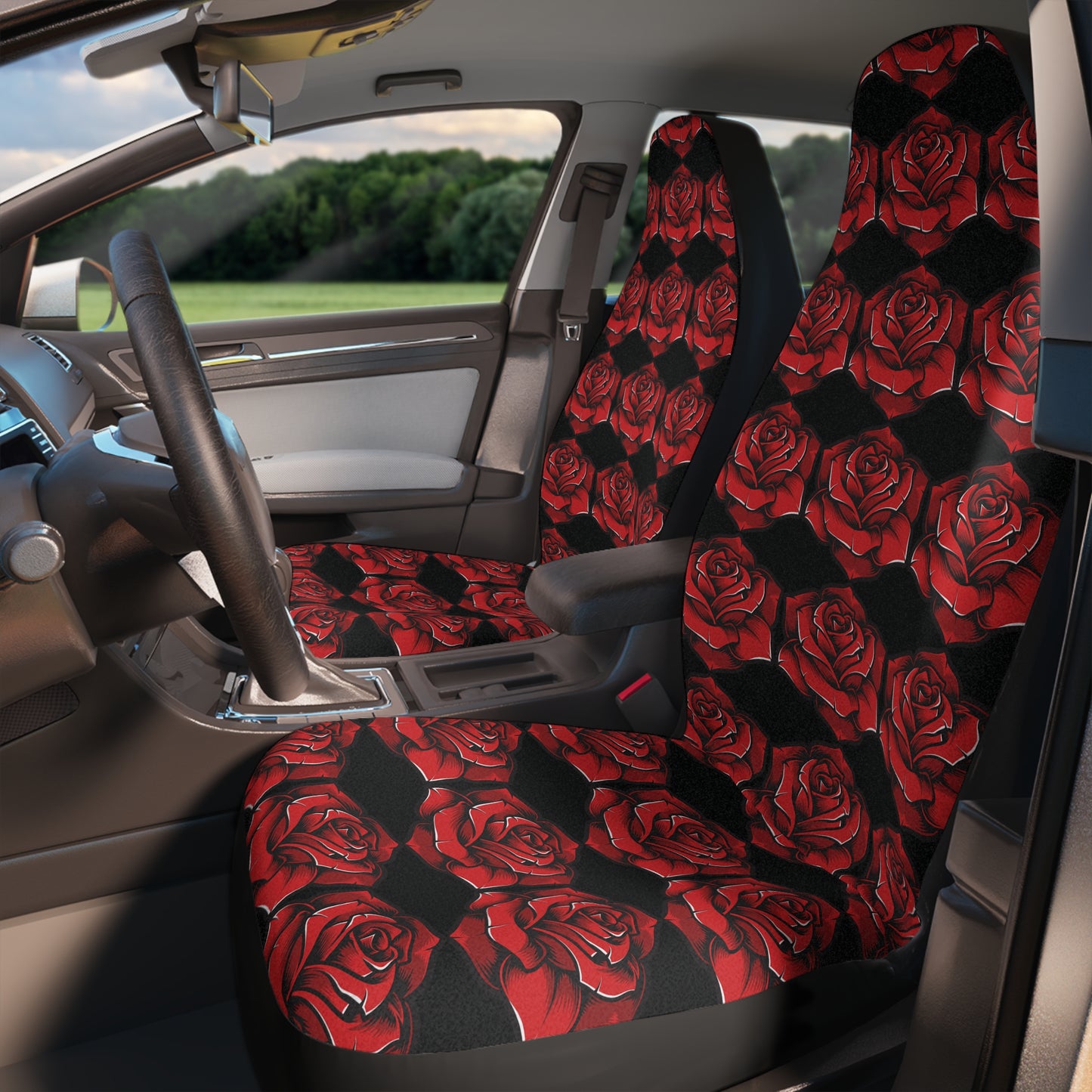 Elegant Red Rose Car Seat Covers – Floral Design for Stylish Vehicles