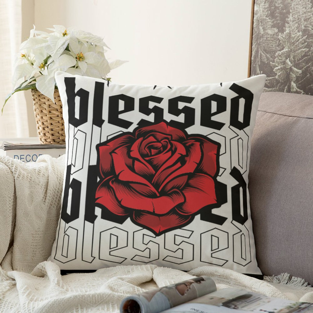 Blessed Rose Decorative Pillow - Red Floral Home Accent
