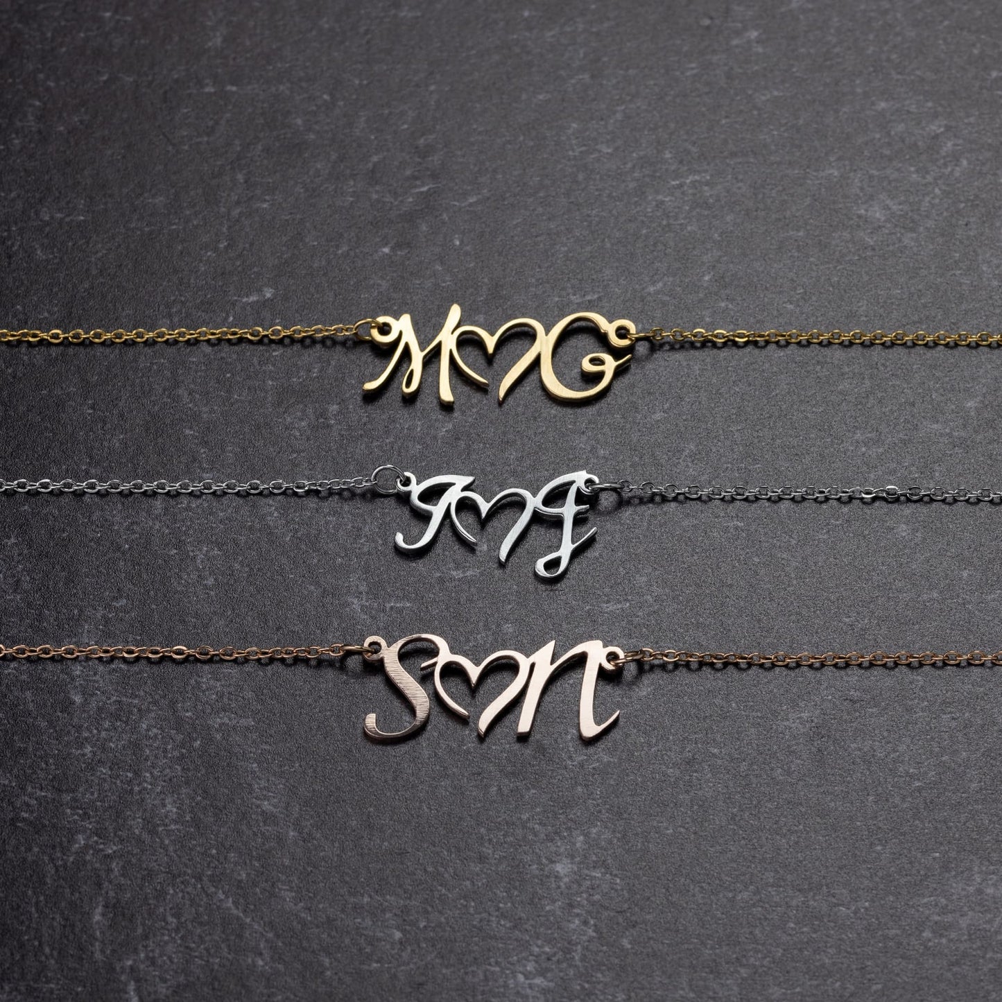DOUBLE INITIAL HEART NECKLACE