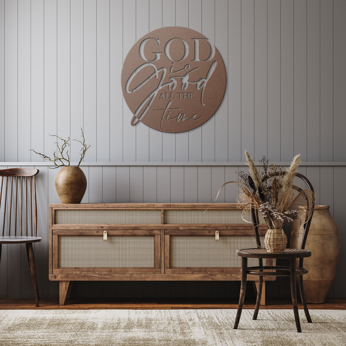 God_is_Good_metal_sign_Copper_Rustic_Hallway_Mockup.png
