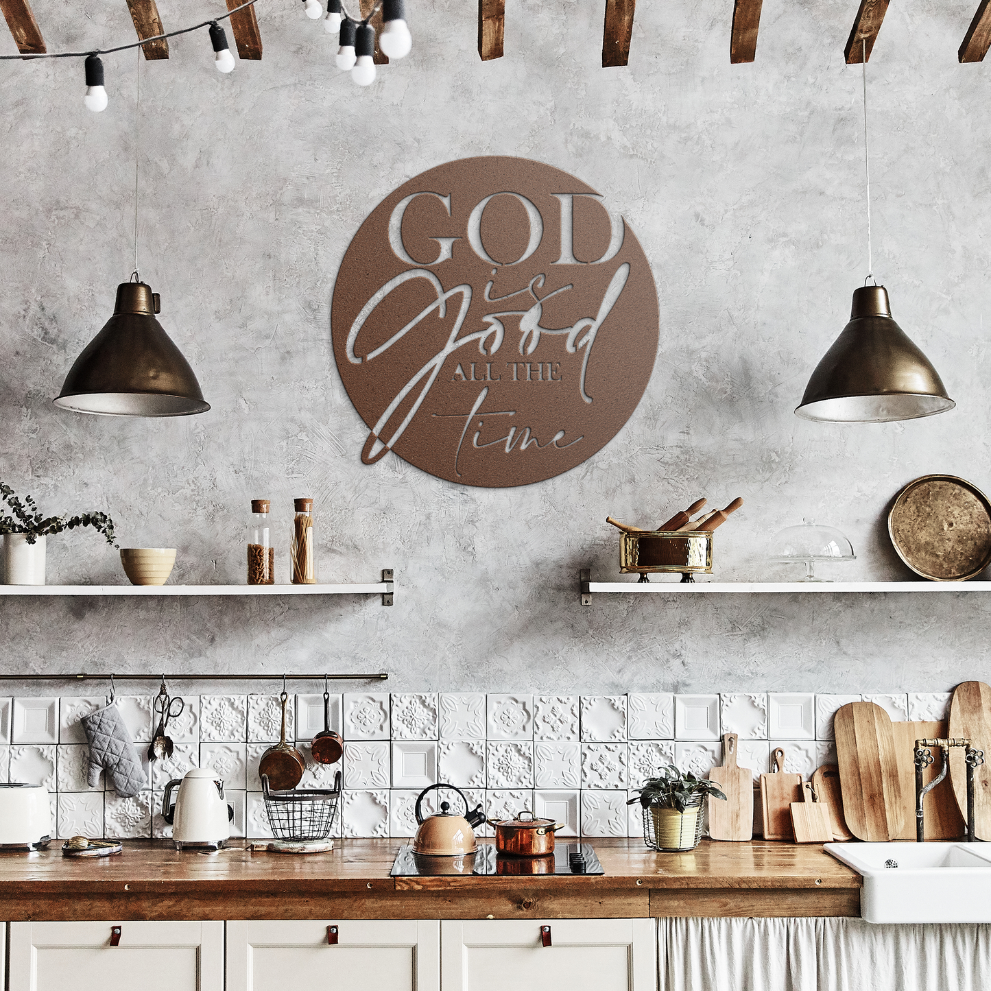 God_is_Good_metal_sign_Copper_Rustic_Kitchen_Mockup.png