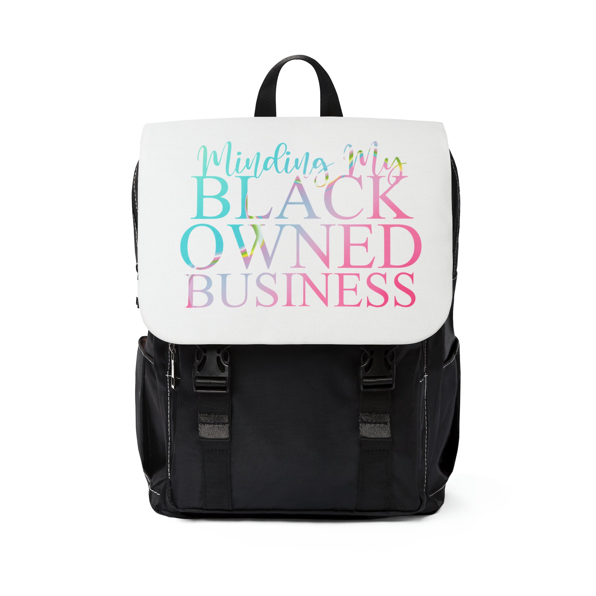 Minding My Black Owned Business Unisex Backpack (Multi and Black)