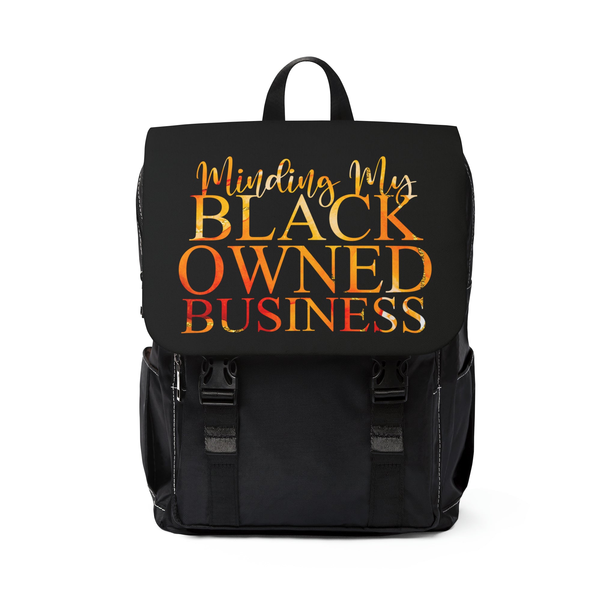 Minding My Black Owned Business Unisex Backpack (Liquid Sun and Black)