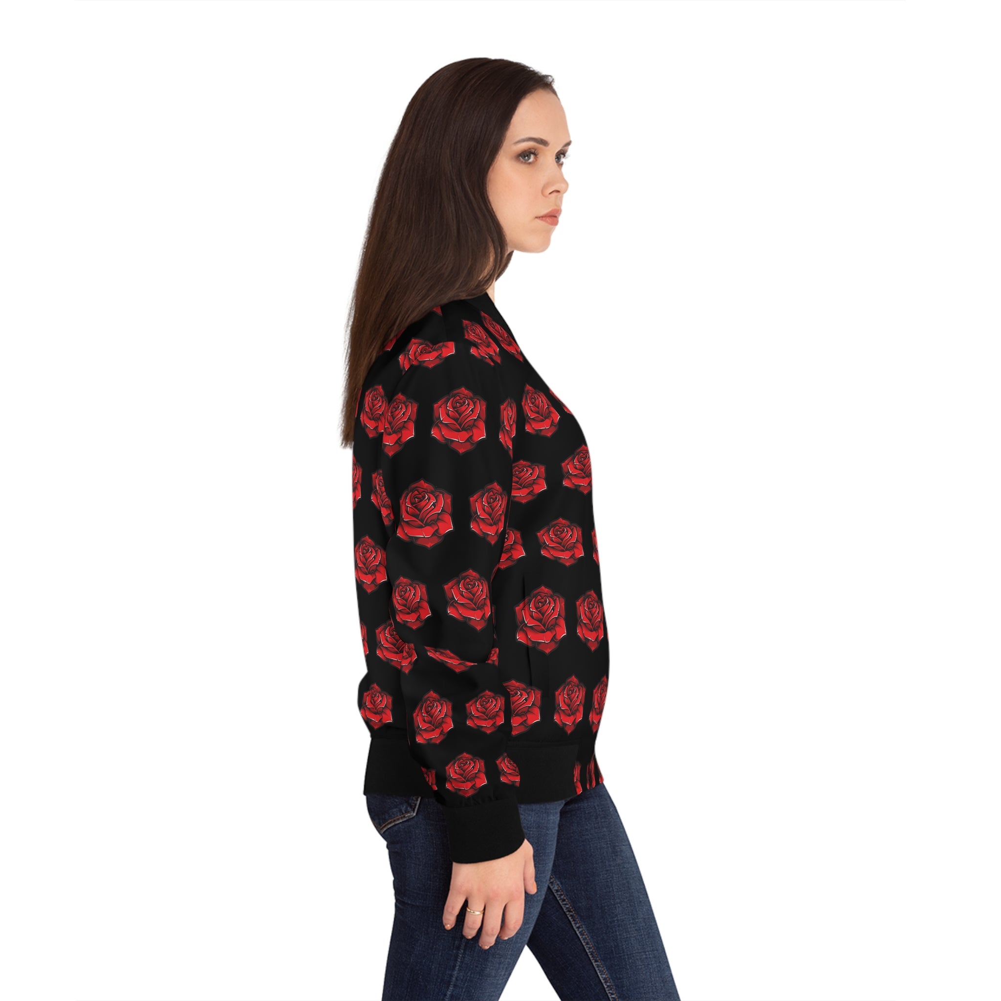 Red Flower Women's Bomber Jacket