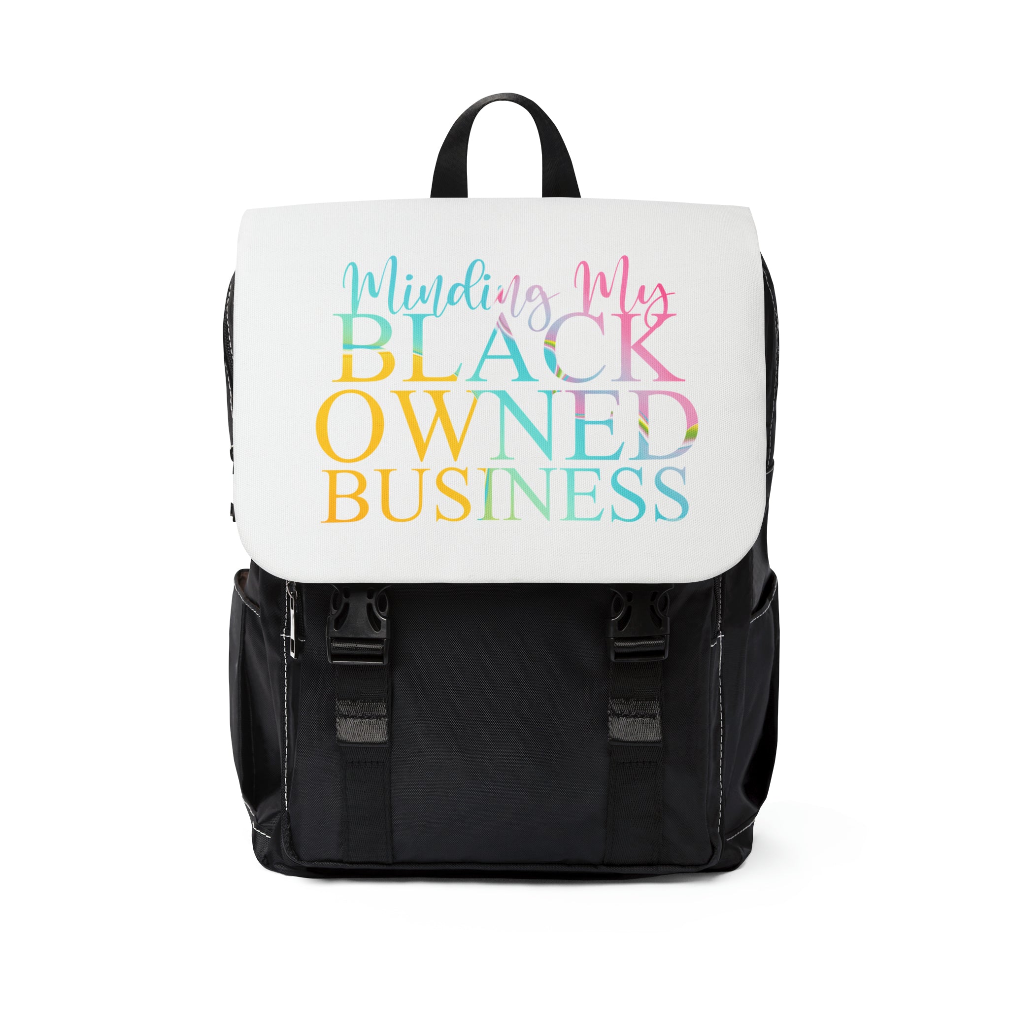 Minding My Black Owned Business Unisex Backpack (Multi and Black)