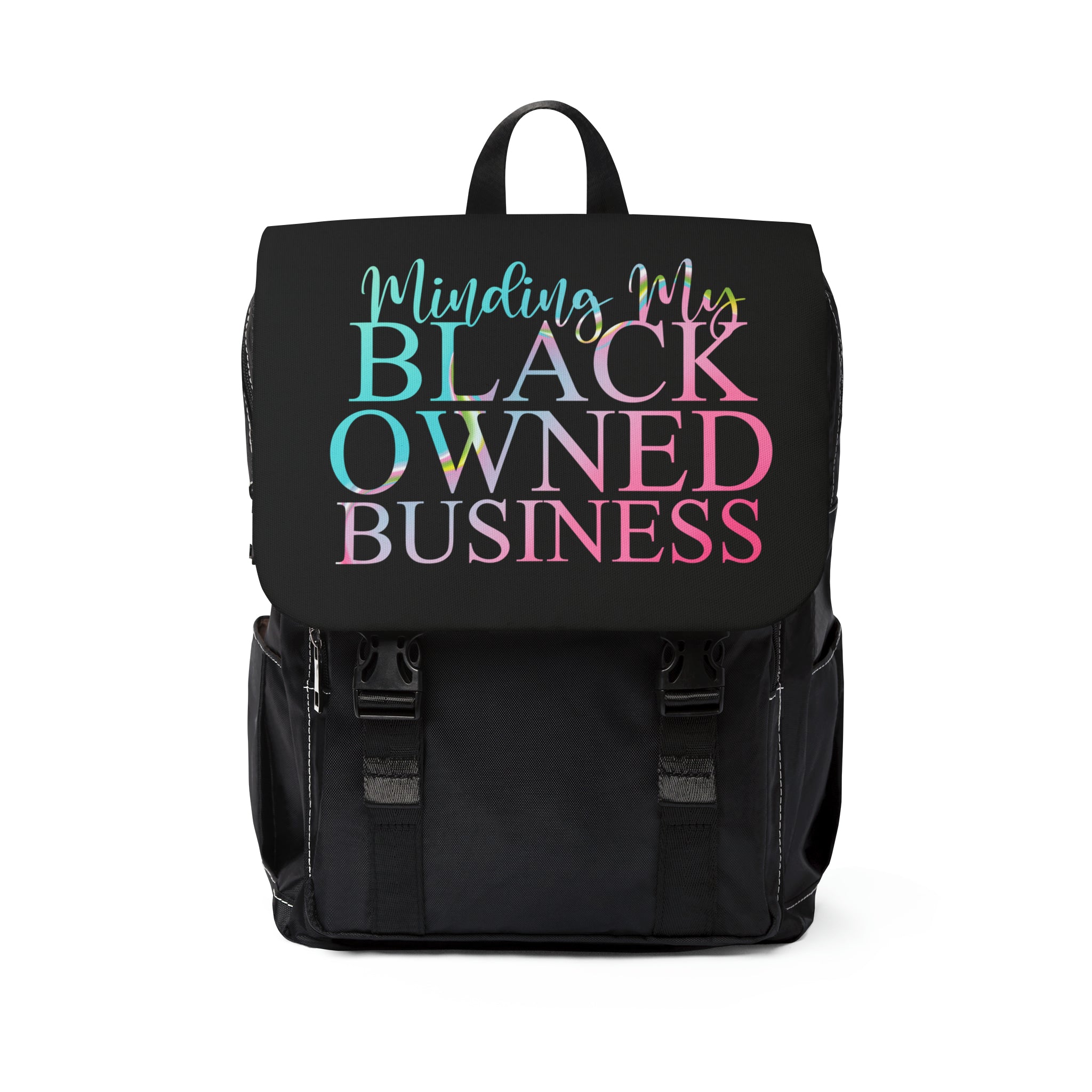 Minding My Black Owned Business Unisex Backpack (Multi and Black)