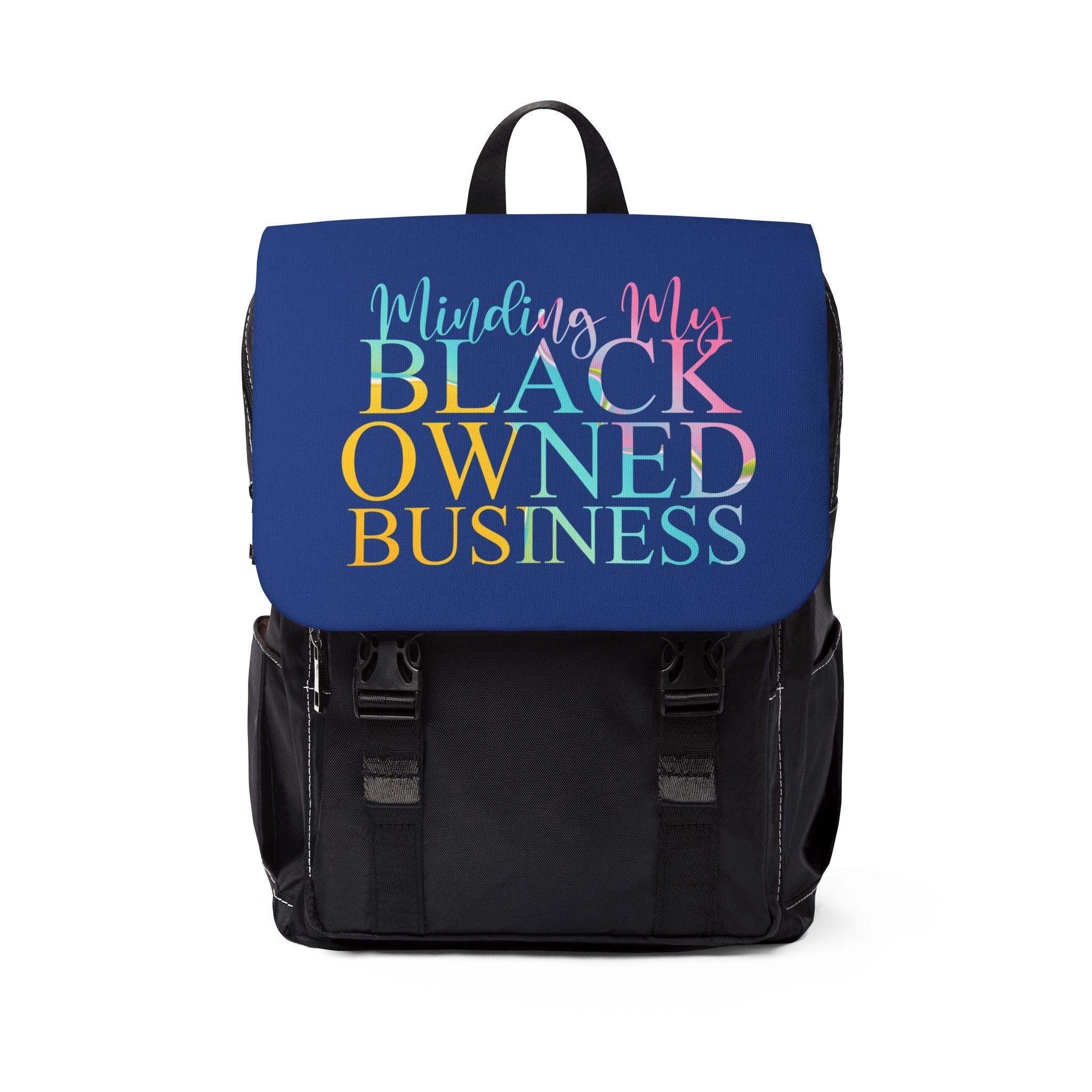 Minding My Black Owned Business Unisex Backpack (Multi and Black)