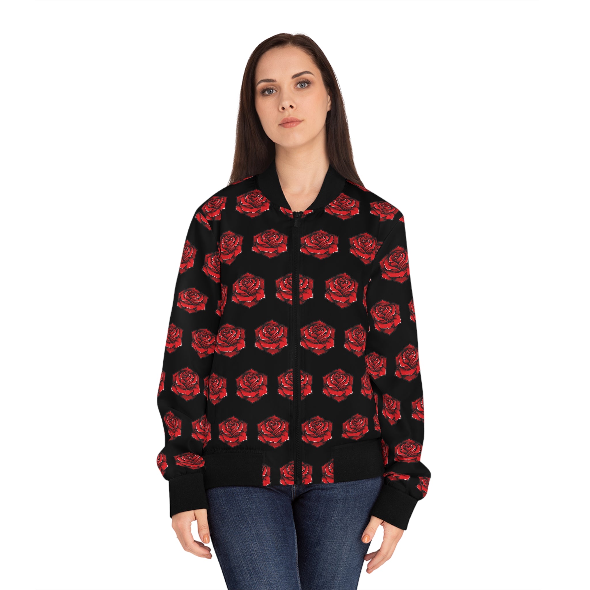 Red Flower Women's Bomber Jacket