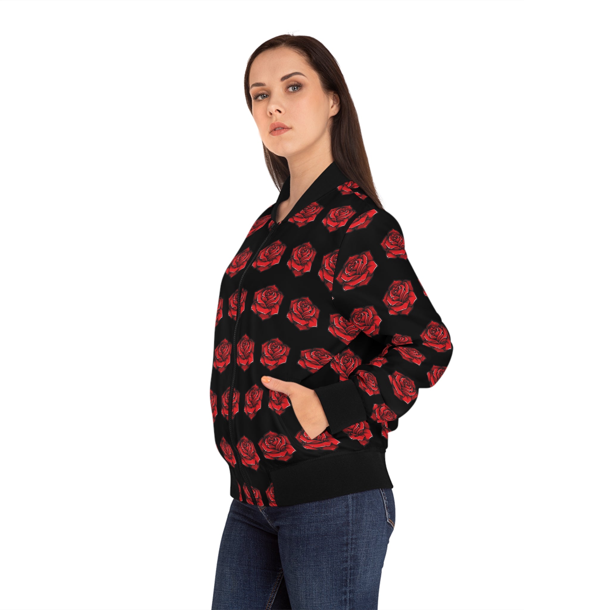 Red Flower Women's Bomber Jacket