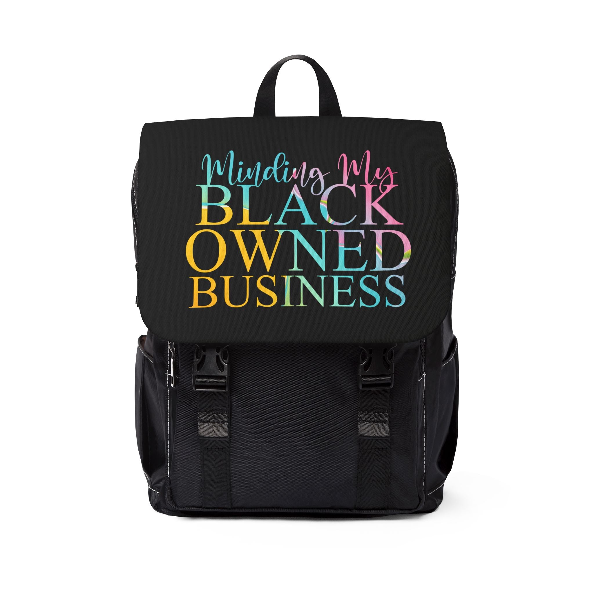 Minding My Black Owned Business Unisex Backpack (Multi and Black)