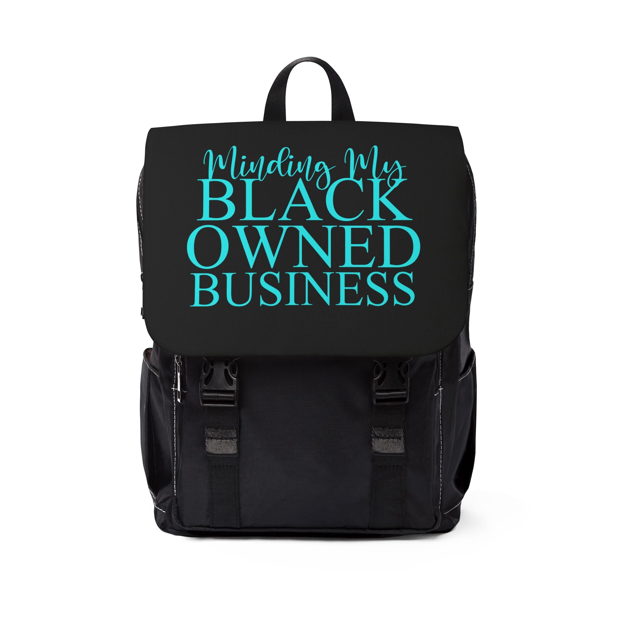 Minding My Black Owned Business Unisex Backpack (Blue and Black)