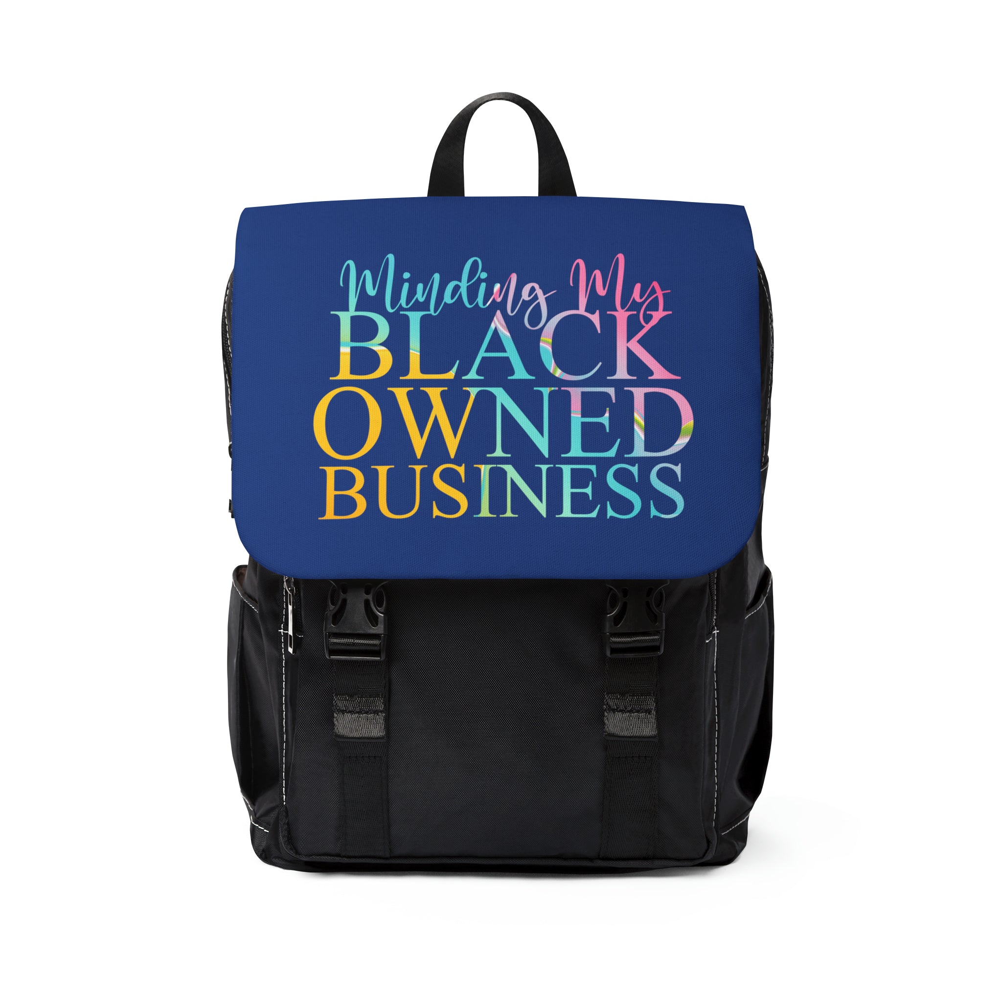 Minding My Black Owned Business Unisex Backpack (Multi and Black)